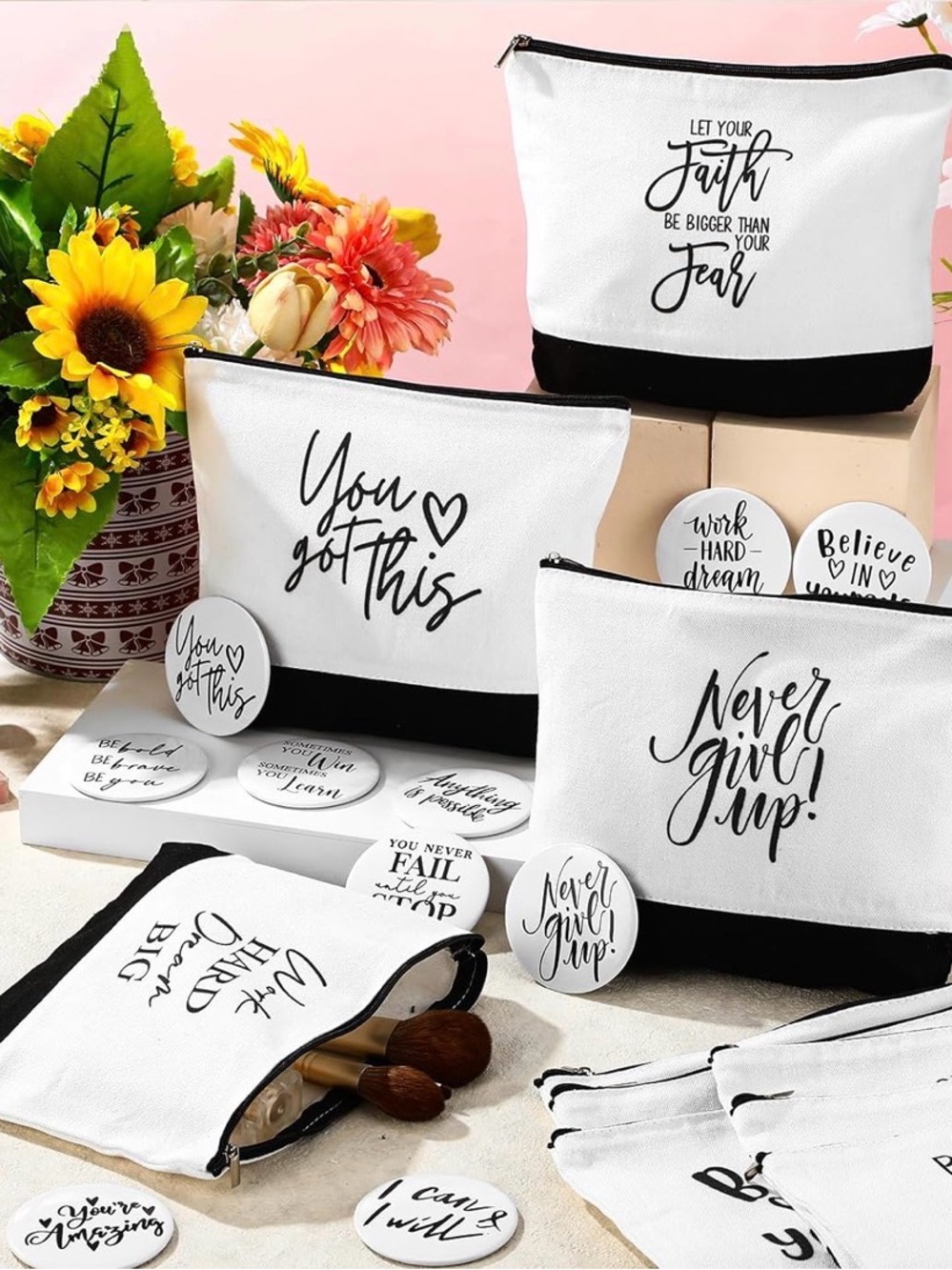 Inspirational White & Black Canvas Bag w/Mini Compact Mirror
WINNERS CHOICE